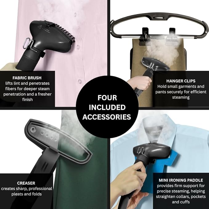 SALAV Limited Edition Professional Series Dual Bar Garment Steamer with Foot Pedals, Stainless Steel Steam Plate, Retractable Power Cord, 1.8L (60.8 oz) Water Tank, 1500 watts, 60+mins of Steam