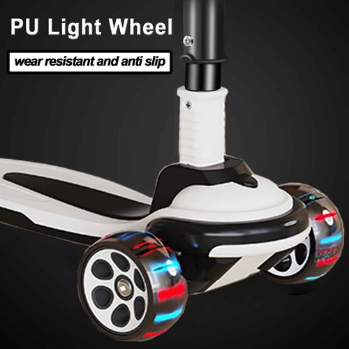 CLrkualn Kick Scooter for Kids Ages 3-12, 5 Adjustable Height Foldable Scooter with 3 LED Light Wheels, Outdoor Activities for Toddlers Boys Girls, Max Load up to 165 lbs (Black and White)