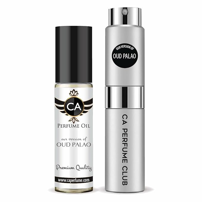CA Perfume Duo Impression of Oud Palao For Women And Men Perfume Layering Set Long Lasting Travel Size EDP + Body Oil Roll-On Bottle 0.27 Fl Oz+0.33 Fl Oz
