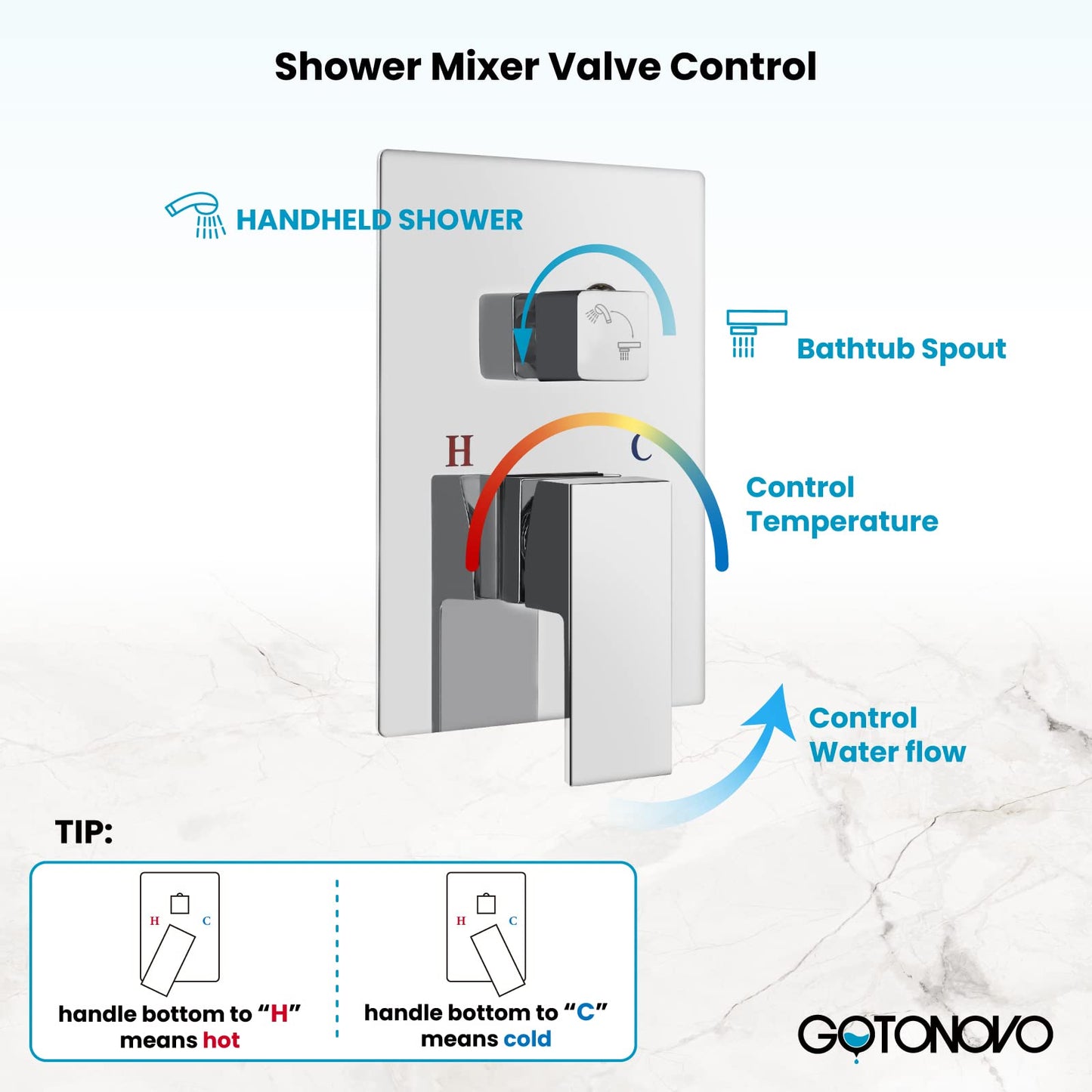 gotonovo Wall Mounted Bathtub Faucet with Hand Held Sprayer,Tub Shower Faucet Set,Single Handle Bathroom Shower System Mixer for Tub,Rough-In Valve Included Swivel Tub Spout Polished Chrome