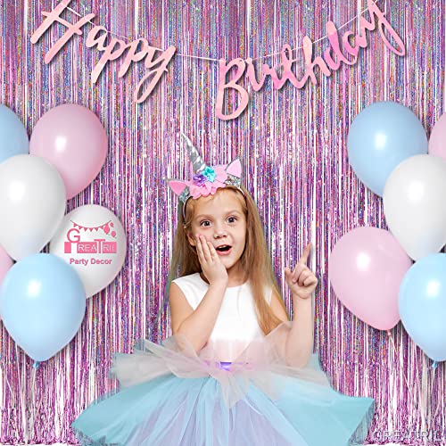 Pink Tinsel Curtain Party Backdrop - GREATRIL Foil Fringe Curtain Lilac Pink Party Streamers for Birthday Girl Princess Ba...