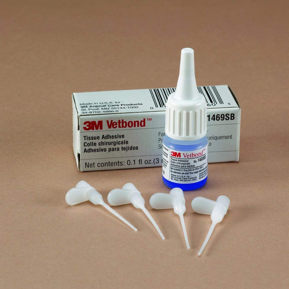 3M Vetbond Tissue Adhesive 0.1 oz (3 mL) – Fast-Acting Veterinary Wound Glue for Pets, Surgical-Grade Skin Adhesive Sealant with Blue Tint for Precise Application, Includes Reusable Applicator Tips