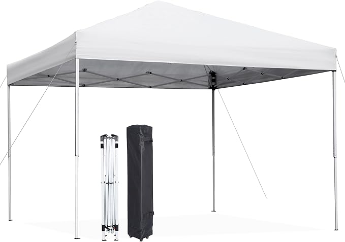 Smartxchoices 10 x 10 FT Pop Up Canopy Tent - Instant Outdoor Canopy with Wheeled Carry Bag, 4 Ropes, Straight Legs, Stake...