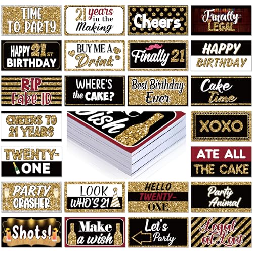 Beeveer 24 Designs 21 Birthday Photo Booth Props Double Sided 11x5.5 Inch Photo Booth Props 21th Bday Parties Decorations ...