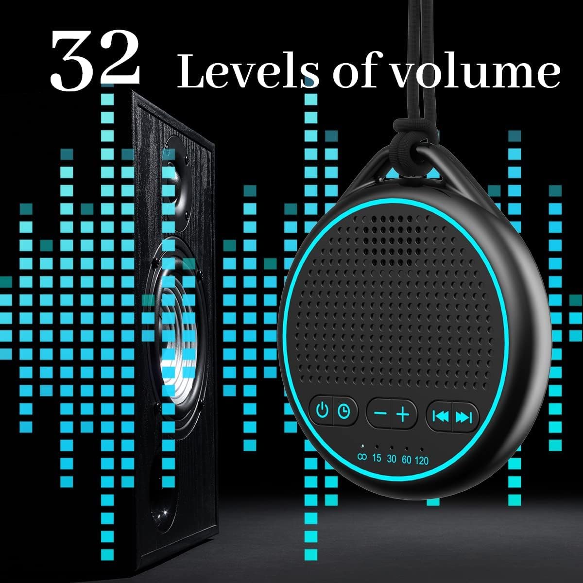Fourair White Noise Sound Machine with 25 Soothing Natural Sounds Rechargeable Battery Portable for Travel 32 Volume Levels 5 Timers Compact Size for Baby Kids Adults Sleeping (Black-Upgrade)