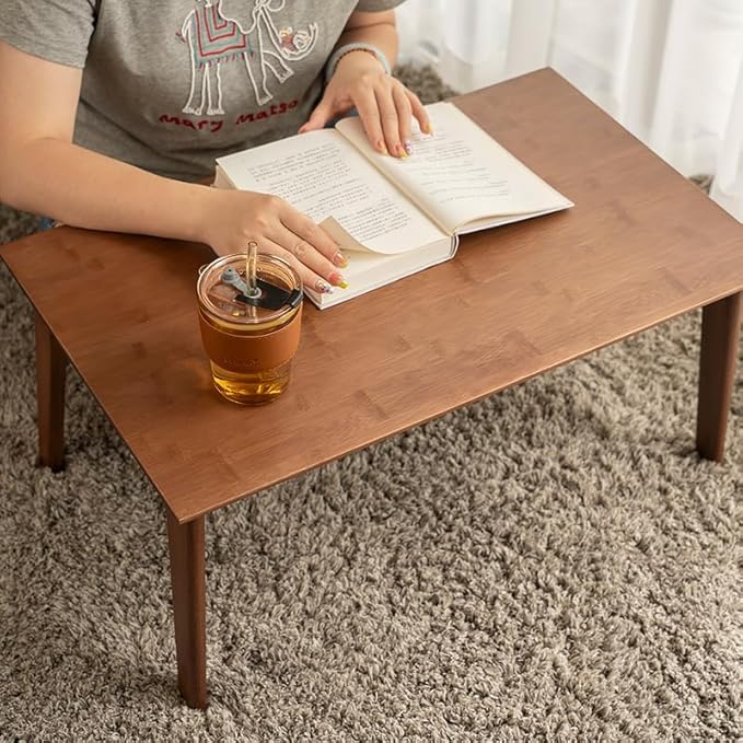 Kuabner Wooden Folding Coffee Table No Assembly Low Collapsible Japanese Floor Table Small Spaces Tatami FoldableTable for Living Room Home Office (Walnut,Compact)