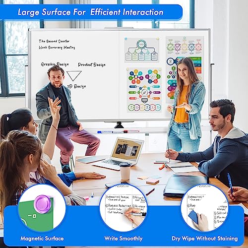 maxtek Rolling Whiteboard, 72x40 Large Double-Sided White Board Dry Erase on Wheels, Giant Magnetic White Board Standing f...