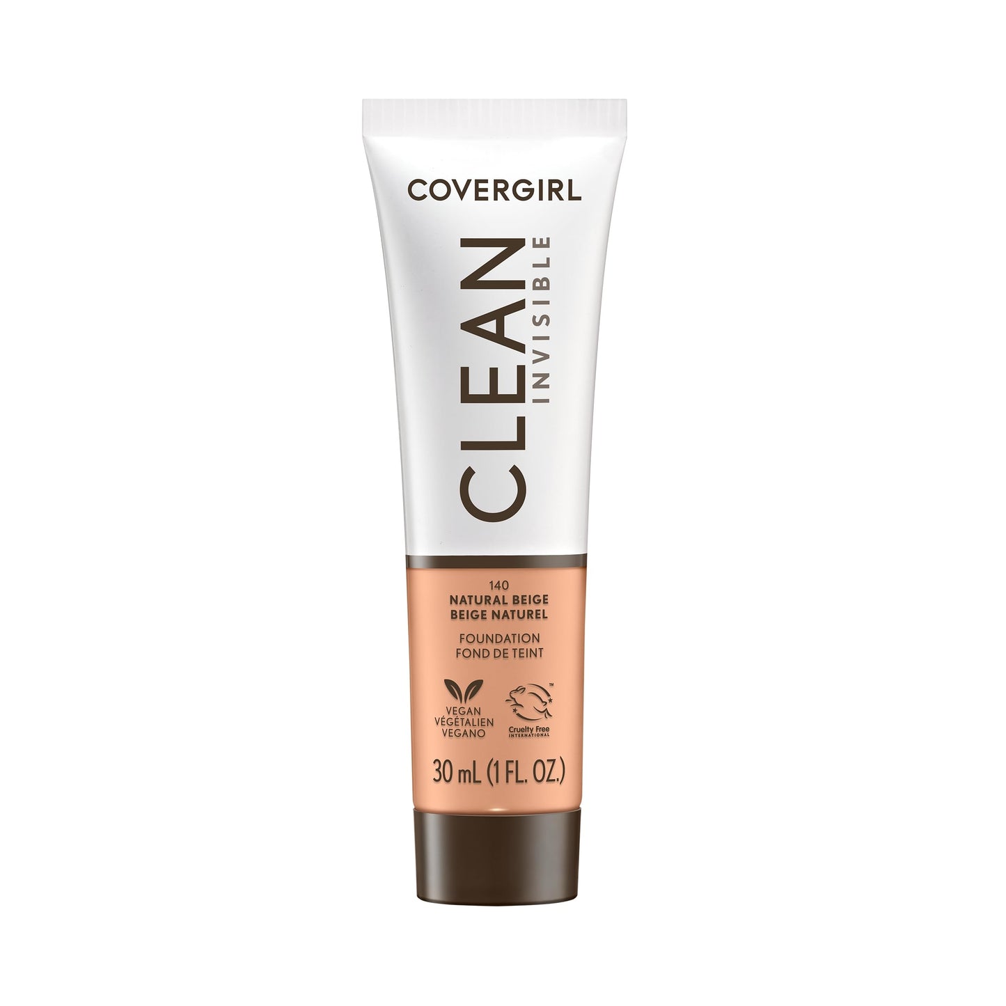 COVERGIRL Clean Invisible Foundation Makeup, Dewy & Glowy Finish, Buildable Coverage, Skin-Like Smooth Look, Vegan, Natural Beig