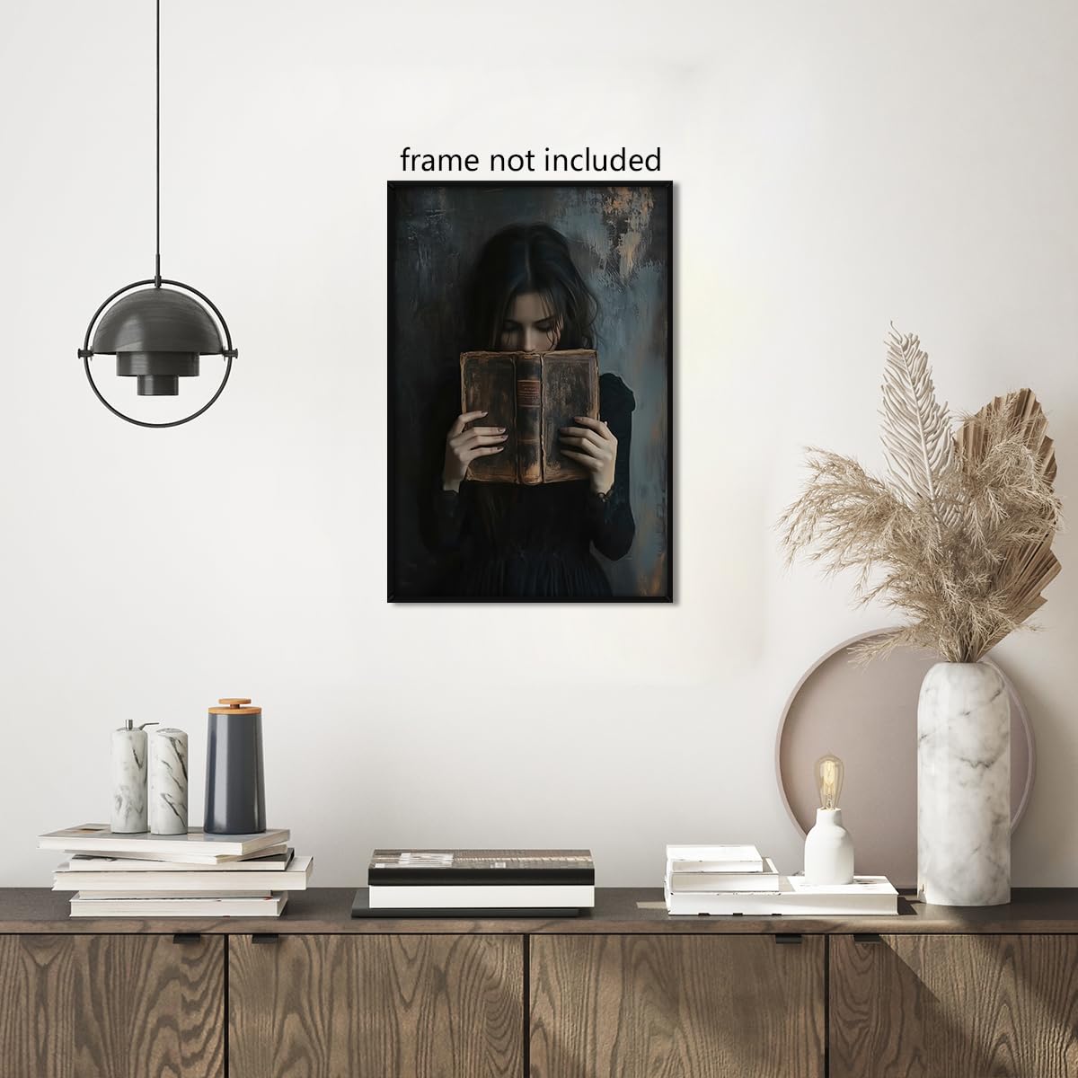 Dark Book Reading Canvas Wall Art, Victorian Woman Bookish Poster, Dark Academia Reading Nook Painting, Moody Picture for Library Corner Wall Decor, Book Lover Gift Gothic Print 8x12in Unframed