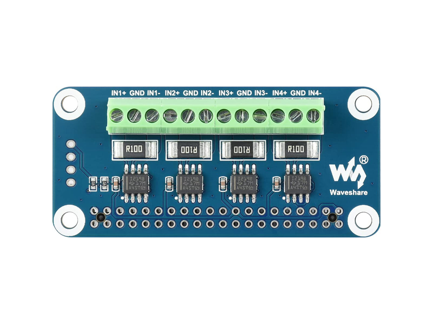 Waveshare 4-Ch Current/Voltage/Power Monitor Hat For Raspberry Pi With I2C/Smbus Interface