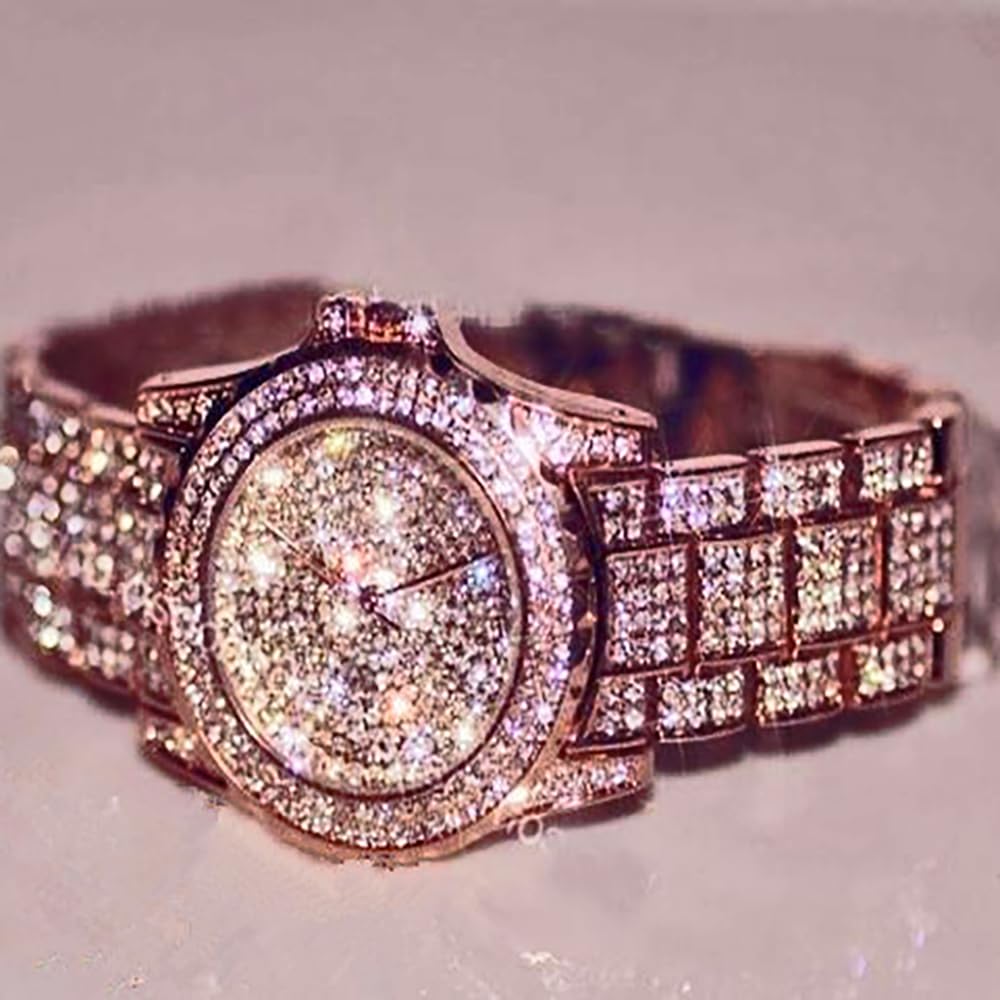 ARMRA Diamond Watch Iced Out Bling Rhinestone Gold Plated Silver Watch Stainless Steel Quartz Wrist Watches for Women Ladies Hip hop Men