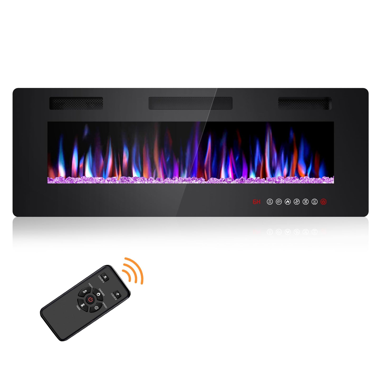 Joy Pebble 50 Inch Electric Fireplace Inserts, in-Wall Recessed and Wall Mounted 750/1500W Fireplace Heater, Touch Screen, Remote Control with Timer, Adjustable Flame Color and Speed