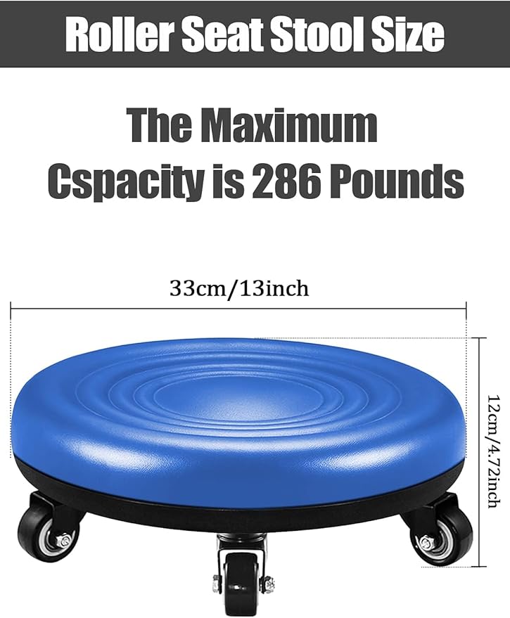 Lanstics Low Roller Seat Wheel Stool Chair PU Leather Rolling Stool Seats on Wheels for Home Office Fitness Round Roller Seat Stool (Blue)