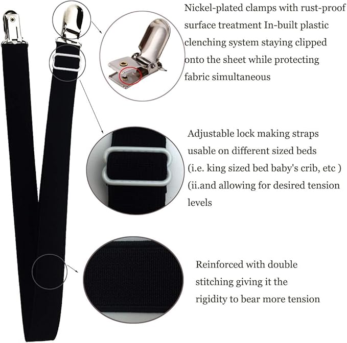 Long Bed Sheet Clips,Adjustable Bed Fitted Sheets Mattress Holder Straps Suspender Fastener,4 Pieces (White)