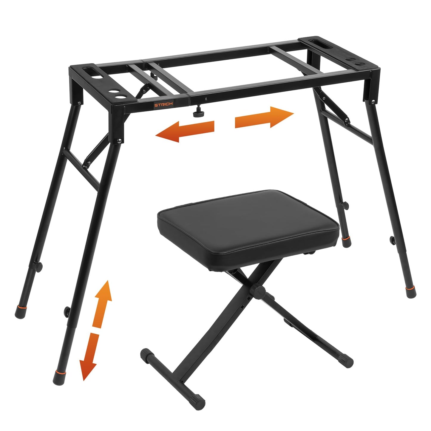 STRICH Collapsible Piano Keyboard Stand & Bench Set, Portable Digital Piano Stand for 54-88 Key Electric Pianos & X-Style Piano Bench, Music Keyboard Bench Seat, Chair, Black, SKT-01 & SPB-M10