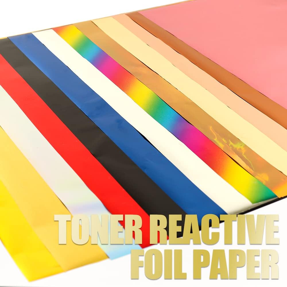 50 Sheets Toner Reactive Foil Sheet for Crafts Paper Heat Transfer Foil Paper for Scrapbooking Hot Stamping Cardstock DIY Crafts Arts Supplies Accessories 7.9 x 11.4inch-Laser Gold