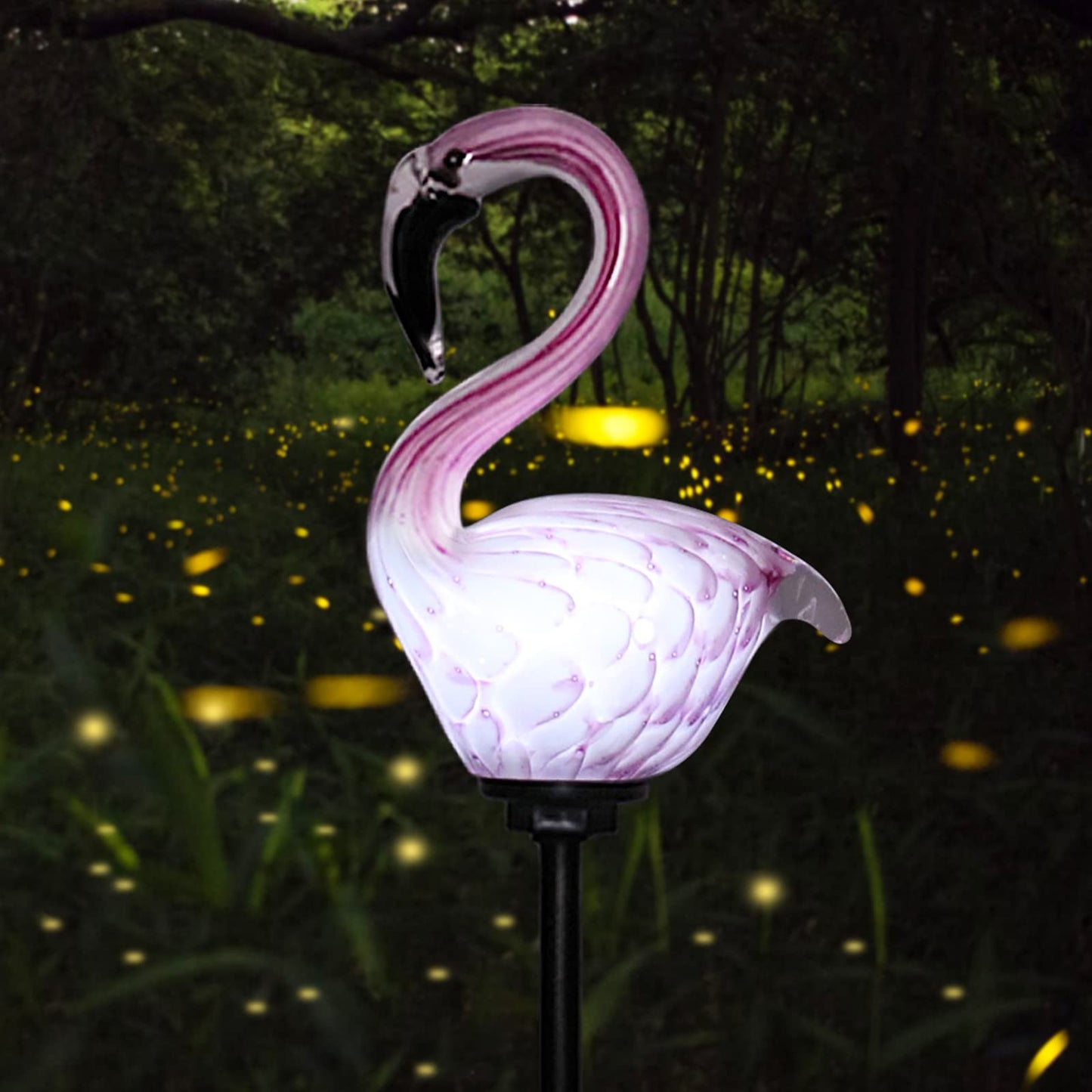 Afirst Solar Outdoor Lights Decorative - Solar Garden Stake Lights Flamingo Handblown Glass Stake Garden Pathway Light Outdoor Waterproof Glass Stakes for Pathway Yard Lawn Decoration