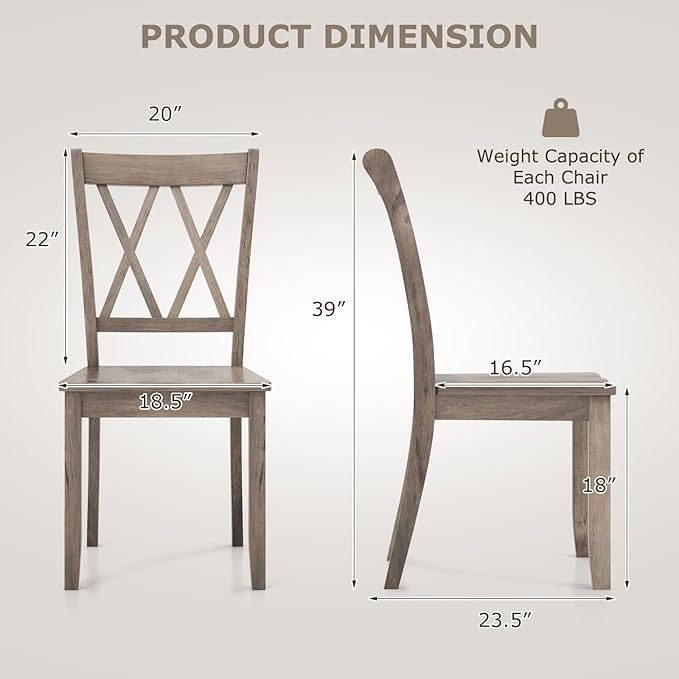 Giantex Set of 2 Dining Chairs, Rubber Wood Dining Room Side Chair w/Ergonomic Seat, Armless Chair for Home Kitchen, Dining Room, Brown