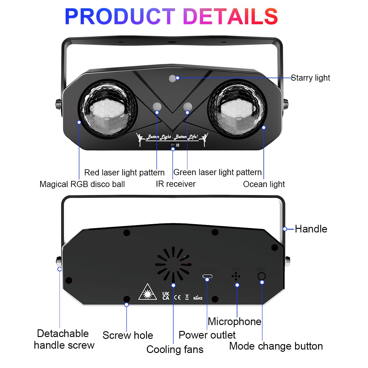 Disco Lights Disco Ball, Sound Activated Party Light with Roating Disco Ball,Star Projector,Ocean Light and Laser Lights for Party DJ KTV Club Wedding Festivals Stage Dancing Christmas