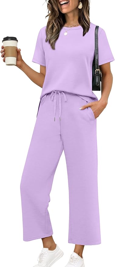 XIEERDUO Women's Side Slit Lounge Sets 2026 Fashion 2 Piece Travel Outfits Cozy Loungewear Wide Leg Tracksuits S-3XL