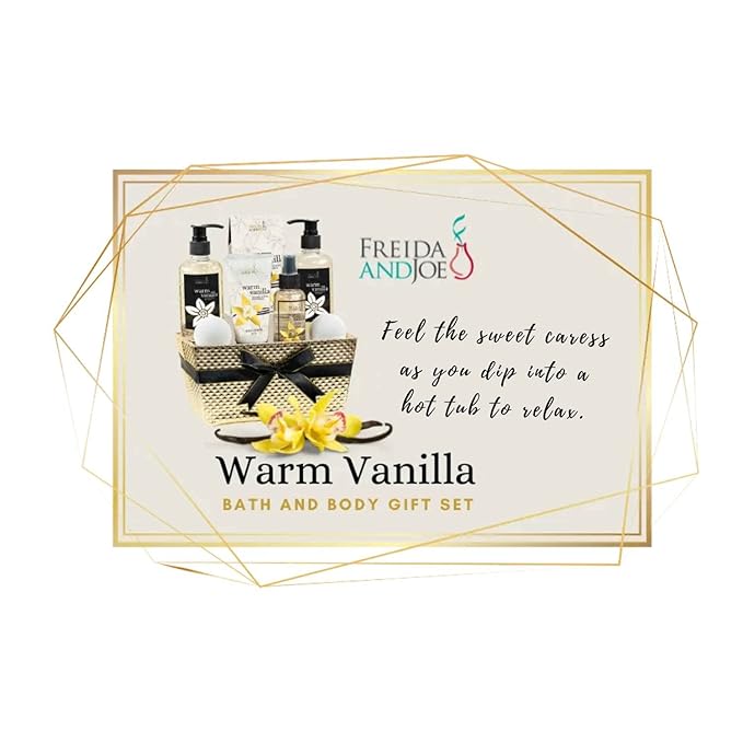Bath and Body Gift Basket For Women and Men – 8 Piece Set of Warm Vanilla Bath & Body Collection Gift Basket, Includes Shower Gel, Bubble Bath, Body Lotion, Body Mist & More - Appreciation Gift Ideas