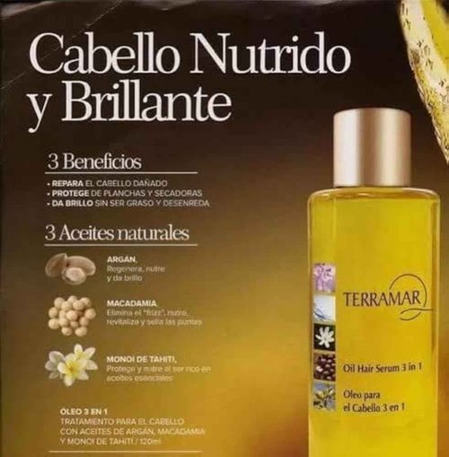 Terramar 3-in-1 Hair Oil with Argan, Macadamia, and Monoi Extracts, Smoothing and Hydrating Serum (Jumbo - 16,91 Fl Oz)
