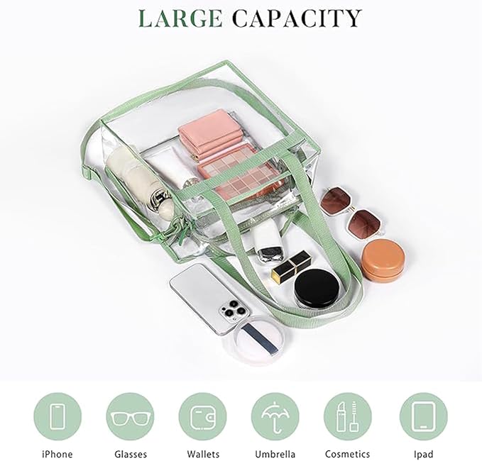 BAGAIL Clear Bags 12x6x12 Stadium Approved Clear Tote Bag with Zipper Closure Crossbody Shoulder Bag with Adjustable Strap