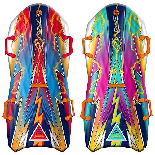 Artikfun Premium Recreational Winter Foam Snow Sled 2-Pack | Tow Rope and Handles | Sized for Youth and Adults | Contoured Deck Design | 50in-127cm Design Length |