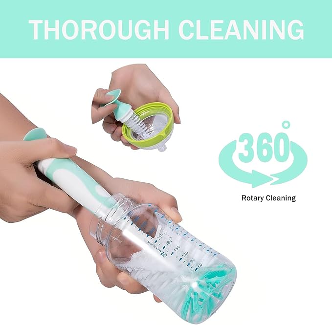 Baby Bottle Brush Set 4 in 1, Baby Bottle Cleaner, with 1P Nylon Bottle Brush, 1P Bottle Cap Brushes, 2P Straw Brushes, Bottle Brush with Nipple Cleaner and Suction Cup, BPA-Free(Grey)