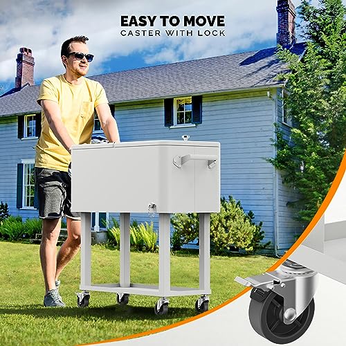 VINGLI 80 Quart Rolling Ice Chest, Portable Patio Party Bar Drink Cooler Cart, with Shelf, Beverage Pool with Bottle Opener