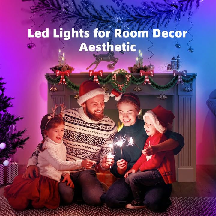 100ft Kids Bluetooth LED Strip Lights, Music Sync LED Light Strip RGB Color Changing Lighting with Penguin Style Remote, APP Control, Smart Lighting for Bedroom, TV, Room DIY (APP+Remote +Mic/50ftx2)