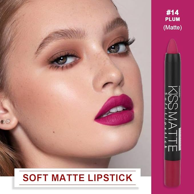 evpct 1Pcs Plum Purple Matte Lipstick and Lip Crayon Liner Pencil Pen Set for Women Lip Stain Long Lasting Waterproof labiales mate magicos 24 horas originales pintalabios permanente 24 horas 14