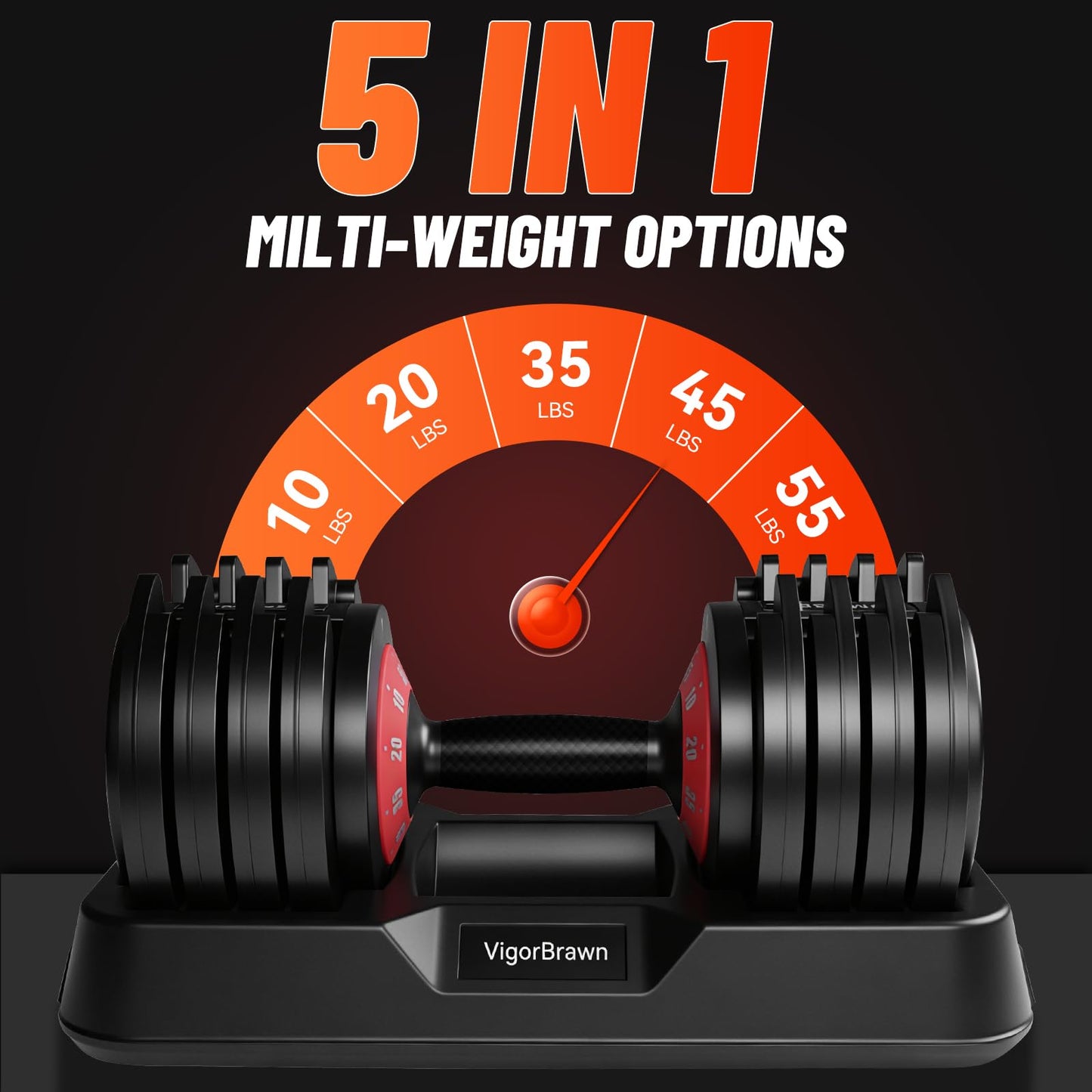 Adjustable Dumbbell Set 55LB - 5-in-1 Multifunctional Weights with Anti-Slip Metal Handle, Quick Adjusting Mechanism, Ideal for Full Body Strength Training, Includes Convenient Storage Tray (2)