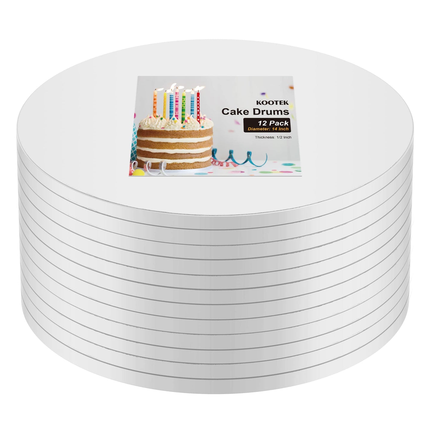 Kootek 12PCS Cake Drums 14 Inch Round, 14in Cake Boards Set, 1/2" Thick Sturdy Cardboard Base for Wedding & Party Desserts, Food Grade for Baking & Decorating, Base para Pastel (White)