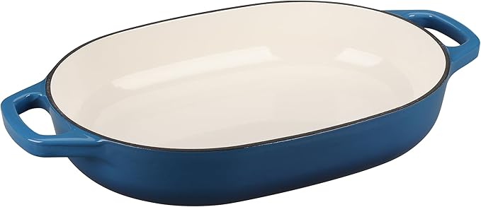 Enameled Cast Iron Oval Dutch Oven Pot with Lid, Dutch Oven for Sourdough Bread Baking, Oval Bread Pan, Bread Oven, Bread Dutch Oven, 7qt, Lake Blue