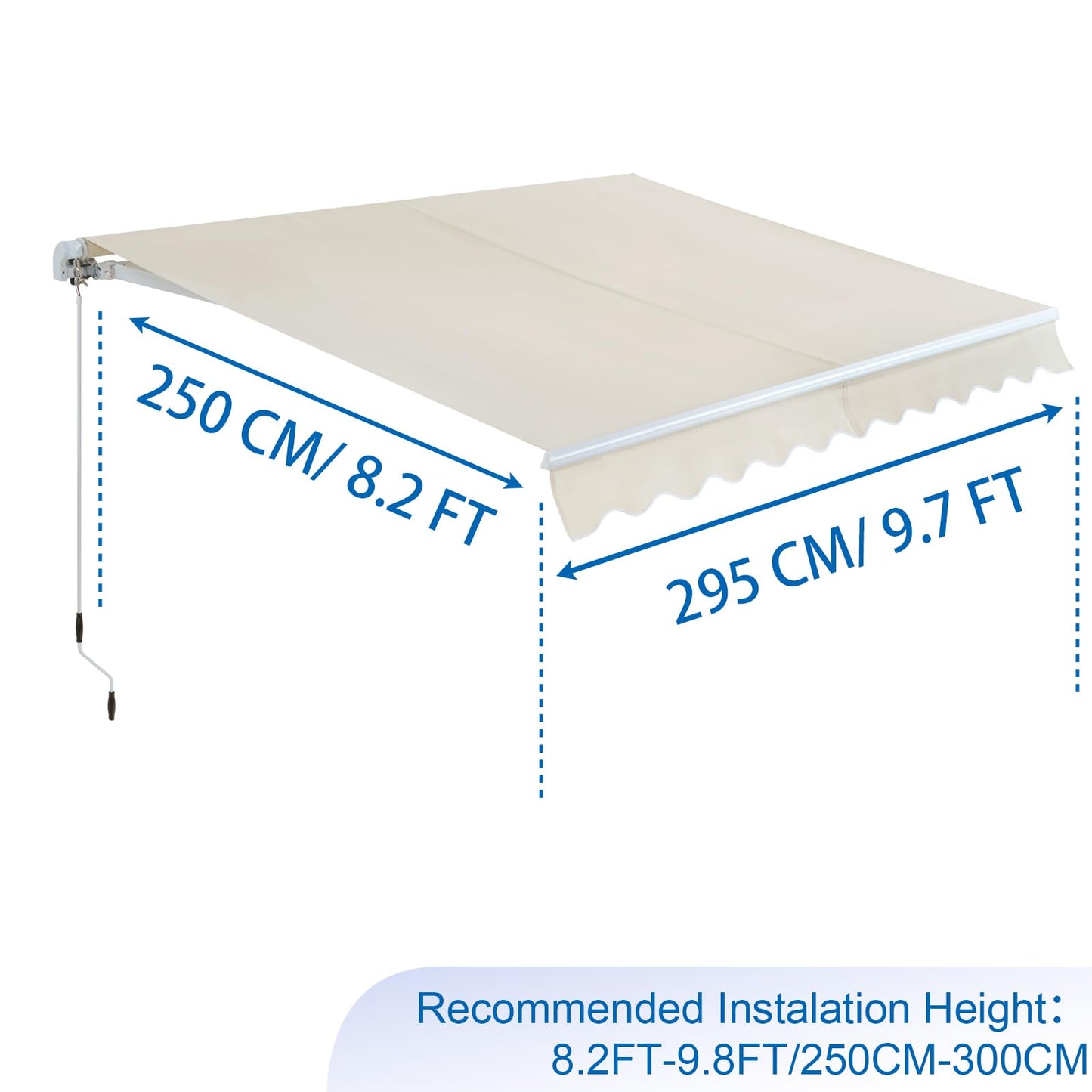 Manual Retractable Awning for Patio, Outdoor Patio Awning with 300g/m² UV & Water-Resistant Fabric, Sunshade Shelter with Crank Handle & Durable Aluminum Frame (Beige, 10 × 8 FT)