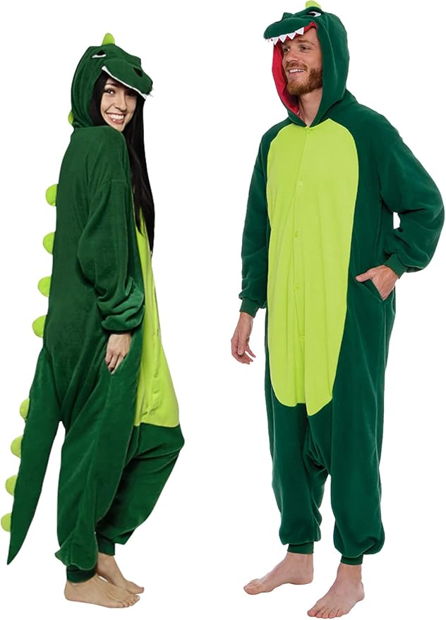 Funziez! Dinosaur Adult Onesie - T-Rex Halloween Costume - Plush Dino One Piece Cosplay Suit for Adults, Women and Men