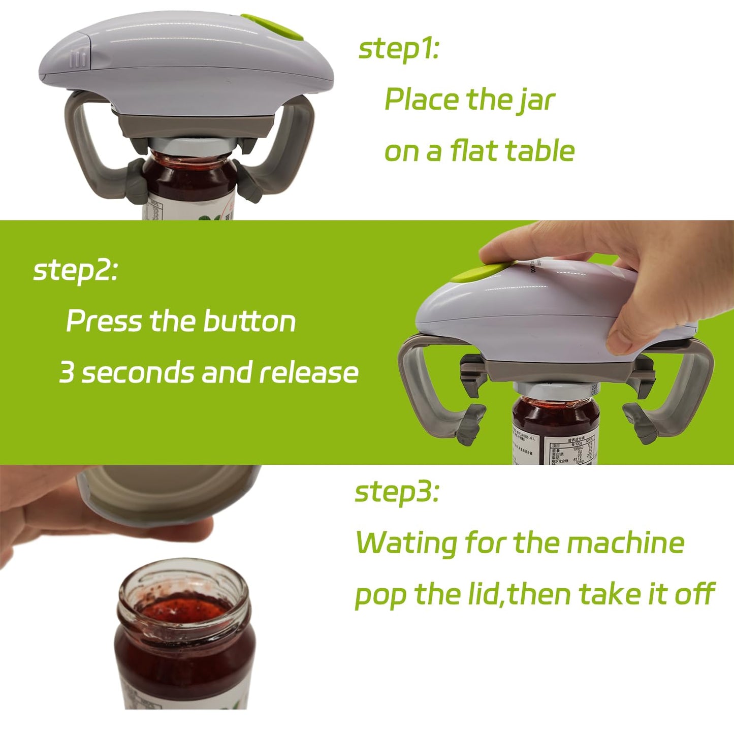 Electric jar opener for seniors, One touch automatic smart jar bottle lid openers for seniors with weak arthritis hands, Powerful hands free jar bottle opener, kitchen gadget