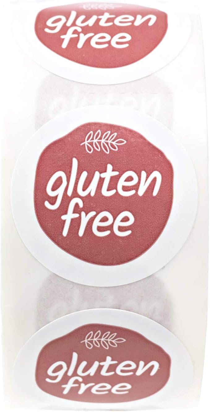 Rose Pink Gluten Free Stickers / 500 Circle Labels / 1" Round Food Seals/Chic Design with Foliage Aesthetic