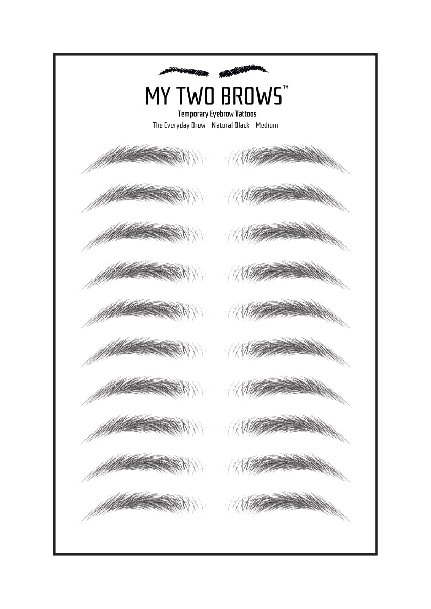 (10 pairs) Natural Black Temporary Eyebrow Tattoo - Medium Size - Waterproof & Smudgeproof - Everyday Brow Style Eyebrow Stickers - Sheet Lasts up to 30 Days - Won't Work on Existing Brows