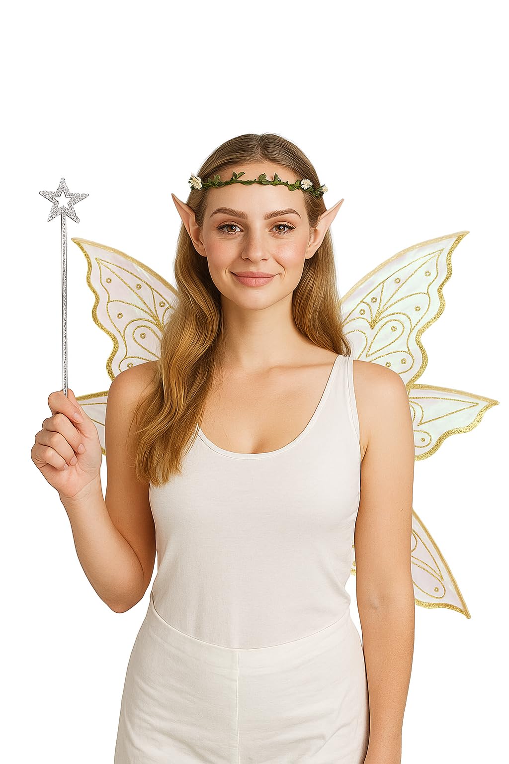 caretoto Gold Fairy Wings for Adults Dress Up Sparkling Sheer Butterfly Halloween Costume Angel Wings for Women Girls1