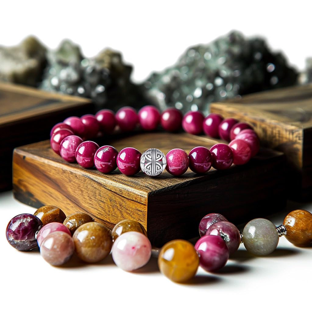 MetJakt Healing Crystals Beaded Bracelets for Womens Natural Gemstone 8mm Beads Stretch Bracelets with 925 Sterling Silver Doubl