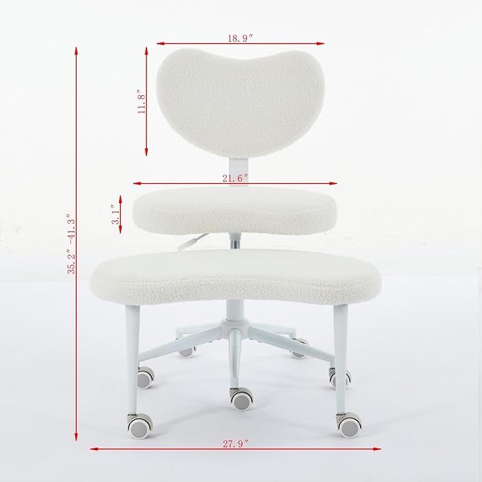 Cross Legged Office Chair for Adults, Criss Cross Office Chair with Wheels, Adjustable Meditation Chair with Lumbar Support, ADHD Desk Chair for Home Office, Ivory