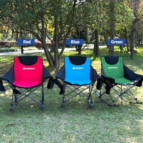 KINGROCK Oversized Rocking Camping Chair with Headrest and Carry Bag, 260LBS Capacity Folding Portable Camp Chairs for Adu...