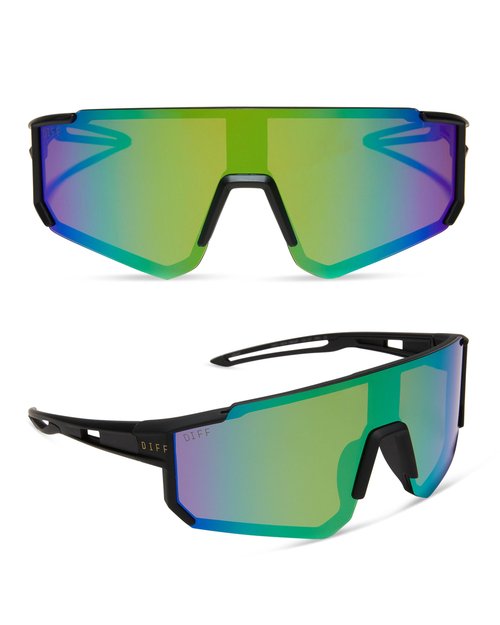 DIFF Sport Heat Lightweight Cycling Polarized Sunglasses UV400 Protection, Matte Black + Green Mirror