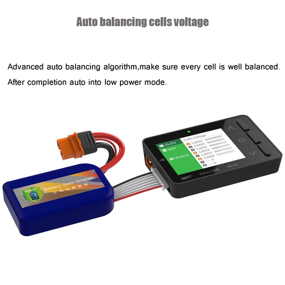Isdt Battgo Bg-8S Battery Meter, Lcd Display Digital Battery Capacity Checker Battery Balancer Battery Tester For Lipo/Life/ Li-