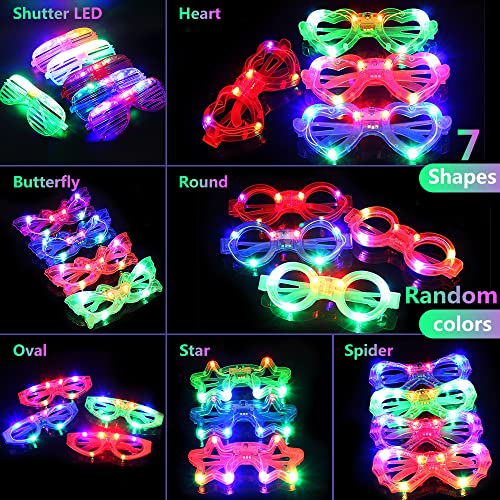 21 Pcs LED Glasses 7 shapes 6 LED Glow In The Dark Party Supplies Favor for Kids Adults shutter heart round star butterfly...