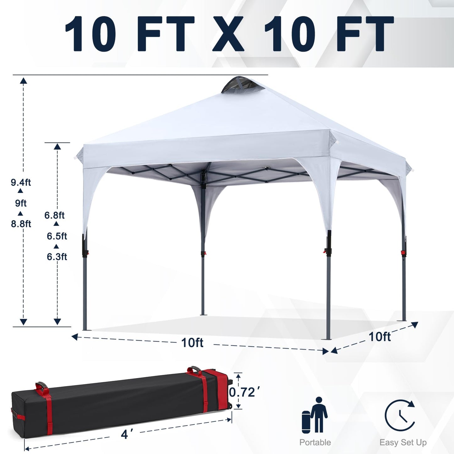 COOSHADE Pop Up Canopy Tent, 10x10 Easy Setup Instant Canopy Sun Shelter Beach Tent, Portable Sports, White