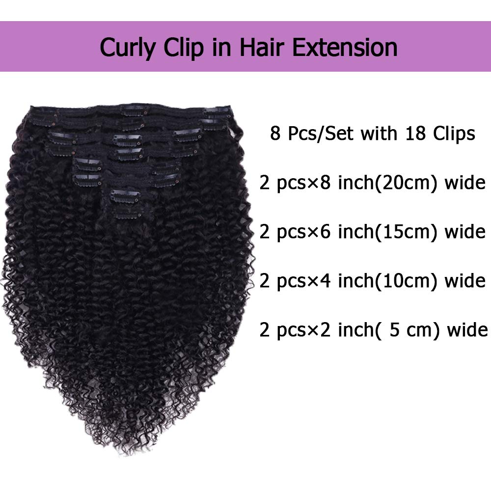 Curly Clip in Hair Extensions For Black Women Brazilian Virgin Human Hair Clip in Extensions for Women 8Pcs Remy Hair with 18Cli