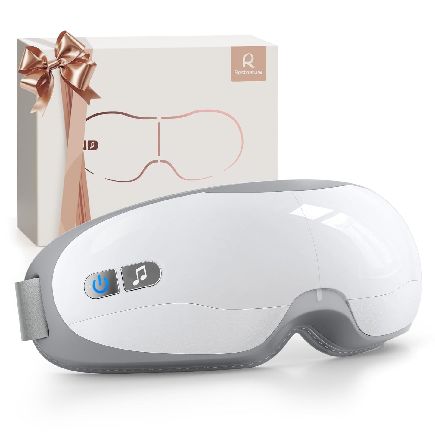 Restnature Eye Massager, Christmas Gifts for Women Eye Massager with Heat & Bluetooth Music Birthday Gifts Headache Dry Eye Relief and Improve Sleep Gift for Women/Men/Graduation,White